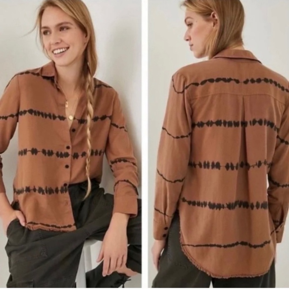 Anthropologie Cloth & Stone Edie Brown Tie Dye Button Down Blouse szM